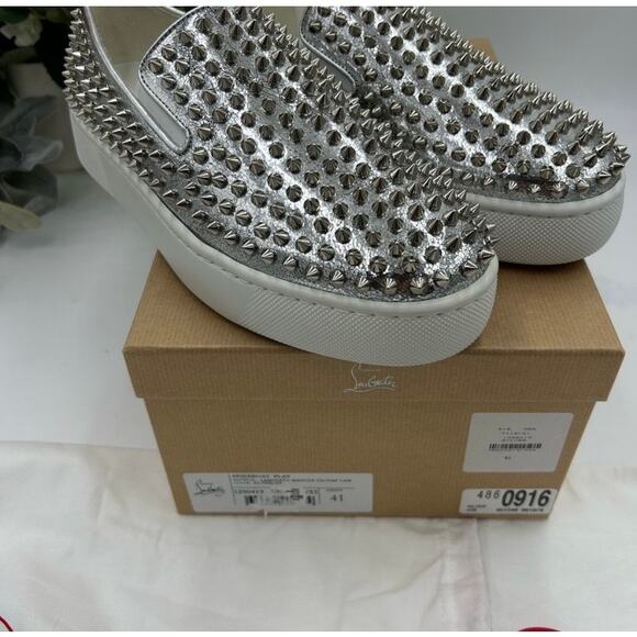 Men's Christian Louboutin spike boat, leather sneakers size 41 made in Italy - Picture 4 of 13